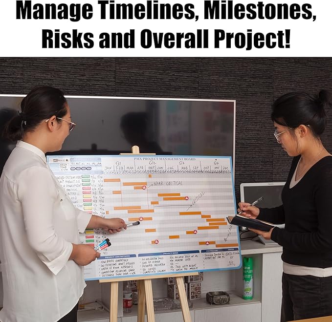 PMXBOARD Gantt Chart Project Whiteboard Kit | 668 Magnetic Pieces | Visual Timeline, Risks & Critical Path Planning | Ultimate Project Management Board for Teams