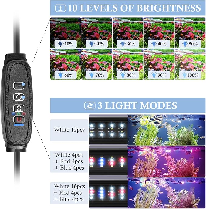 FEDOUR USB Mini Aquarium LED Light, Full Spectrum Aquarium Light with Extendable Brackets, Adjustable Aquarium Plant Light with External Controller, for Freshwater Tank (11-16in)