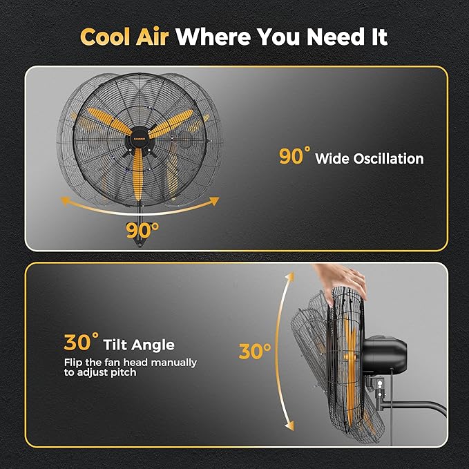 24 Inch Oscillating Misting Wall Mount Fan, Extra Long 3.9ft Wired Remote and 9.8ft Power Cord, IP44 Industrial Commercial Wall Mounted Fan for Greenhouse, Garage, Workshop, Covered Patio