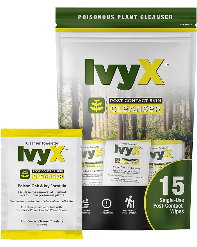 CoreTex Ivy X Post-Contact Poison Ivy Wipes with Resealable Travel Bag - Pack of 15 Single-Use Barrier Wipes to Assist in the Removal of Rashes - Also Works on Poison Oak & Sumac Oils