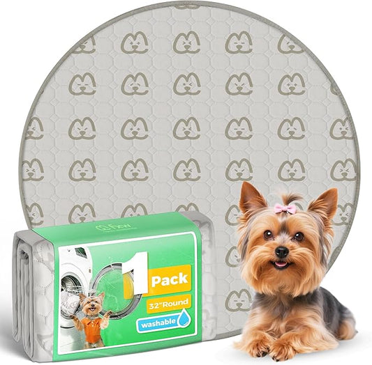 FXW Washable Pee Pads for Dogs, Puppy Pads with Super Absorbent, Specifically Designed for Whelping Box, 32" Round, Khaki, 1 Pack