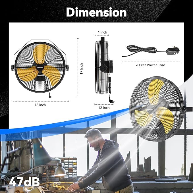 2600 CFM 14 inch Outdoor High Velocity Wall Mounted Fan, 3-Speed Metal Fans with IP44 Enclosure Motor, Industrial Grade Weatherproof Wall Fan for Patio, Greenhouse, Garage, and Gazebo