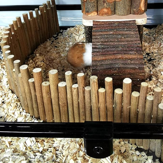 Ejoyous Hamster Wooden Bridge, Wood Ladder Hamster Fence Hideout Cage Bedding Climbing Toys for Syrian Hamsters Gerbil Small Animals (40CM Fence)