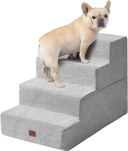 EHEYCIGA Dog Stairs for Bed 20" H, 4-Step Extra Wide Dog Steps for High Bed, Pet Steps for Small Dogs and Cats, Non-Slip Balanced Pet Ramp Indoor, Light Grey