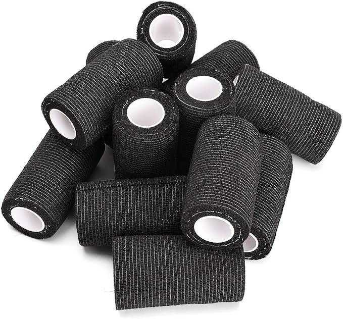 TOBWOLF 12PCS Self Adherent Bandage, 4" x5yd / 10cmx4.5m Cohesive Elastic Bandage Wrap, Breathable Sports Tape for Wrist Ankle Knee Leg Sprains Swelling - Black