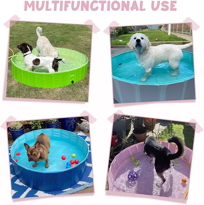 Furrybaby Dog Pool, Kiddie Pool Hard Plastic Foldable Dog Pools for Large Dogs Portable Pet Doggie Wading Swimming (Pink 47'') Indoor and Outdoor