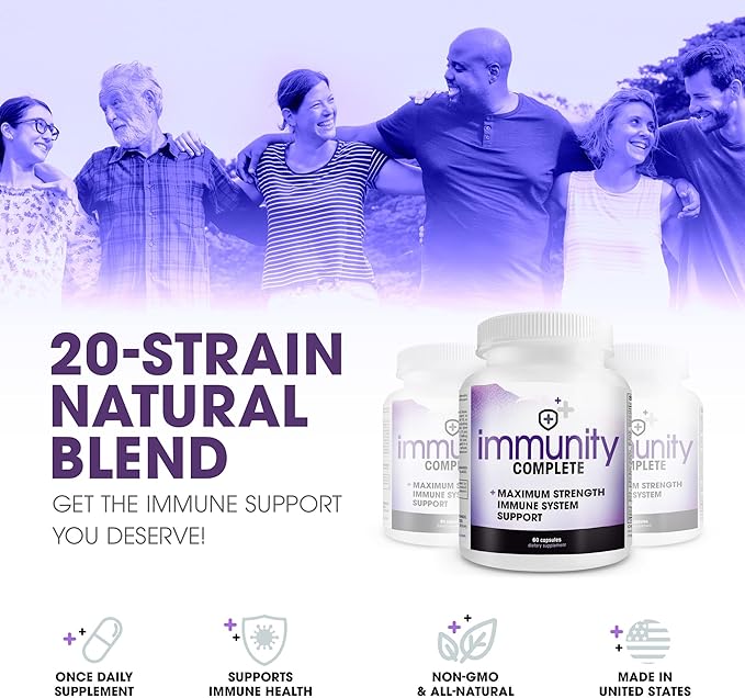 Immunity Complete - 20-in-1 Immune System Booster Formula with Cat's Claw, Quercetin, Vitamin C, and Olive Leaf Extract 60ct