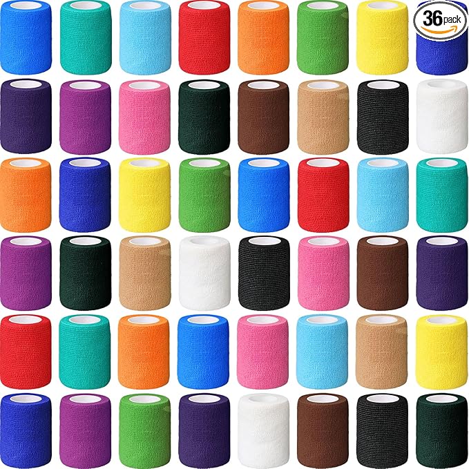 Treela 36 Pcs Self Adherent Bandage 3" X 5 Yard Wrap Breathable Cohesive Bandage Elastic Adhesive Tape for Stretch Athletic Sports Wrist Ankle(Variegated)