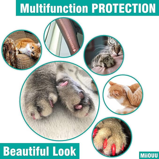 10x Colors / 100 pcs Cat Nail Caps | Cat Claw Covers with Adhesives and Applicators | Alpha (S)