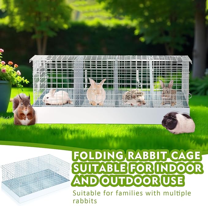 Folding Rabbit Cage, 28 x 16 x 12 in Portable Bunny Carrier with Tray and Handles for Transport, Travel or Temporary Housing, Indoor Outdoor Pet Habitat Animal Enclosure