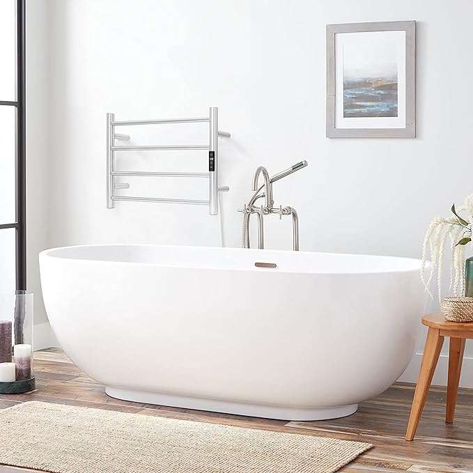 KEG Smart WiFi Towel Warmer Wall Mounted with Built-in Timer and Temperature Adjust Control, 4 Bars Electric Stainless Steel Heated Towel Racks for Bathroom Brushed Nickel