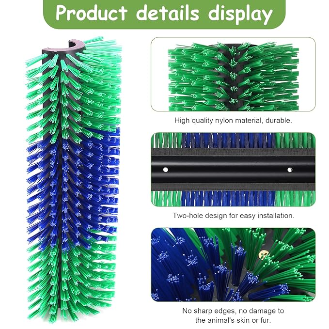 2PCS Livestock Scratch Brush, 17.5 x 7.8 Inch Goat Brushes for Grooming, Horse Brushes for Scratching, Livestock Brushing with 4 Screws for Horse, Elk, Cattle, Pig, Sheep（Green）