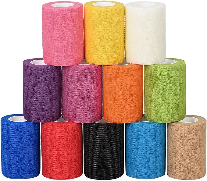 12 Pack Self Adhesive Bandage Wrap 3 inch X 5 Yards Elastic Self Adherent Cohesive Bandage for Ankle Wrist Sports Athletic Tape Pet Vet Wrap for Horses Dog First Aid Tape