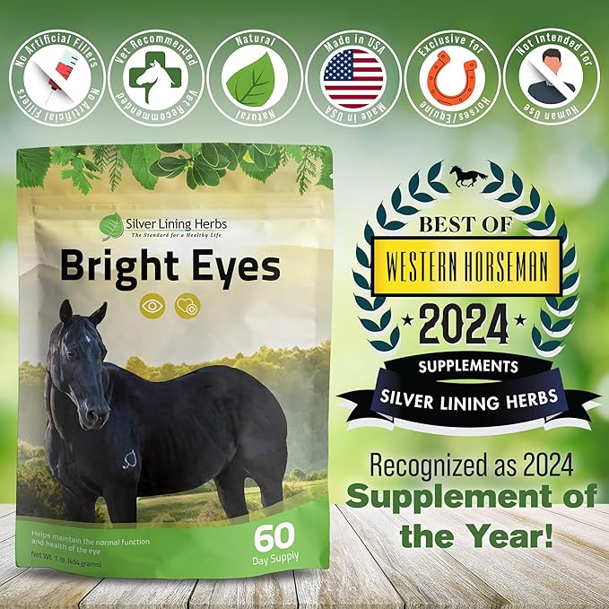 Silver Lining Herbs Bright Eyes Vitamins - Horses Eye Supplements to Support Capillary Health, Great Vision, & Overall Eye Health - Plant-Based Herbal Horse Supplements - 1 lb 60-Day Supply