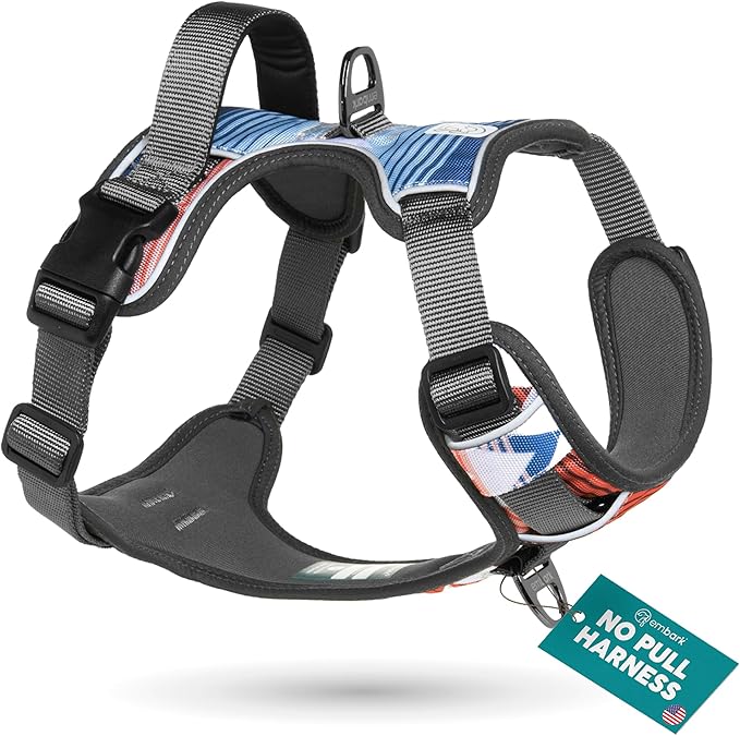 Embark Adventure Dog Harness, Reflective Trim XL Dog Harness for Extra Large Dogs No Pull - Military Grade Nylon, 2 Leash Clips & Gel Lined Handle.