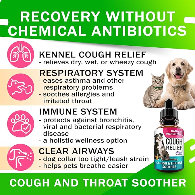 Kennel Cough Drops for Dogs and Cats - 2oz Pet Herbal Remedy - Throat Soother - Homeopathic Respiratory Support - Dry, Wet & Barky Pet Cough and Cat Asthma, Sinus Congestion Treatment - Made in USA
