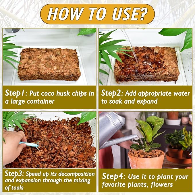 Zeedix 8 Pack Coco Husk Chips for Plants(8.8LB), 100% Organic Coconut Chips Mulch with Low EC & PH Balance, All Purpose for Indoor Plant Flowers Herbs Vegetables, Reptiles Terrarium Tanks Substrate