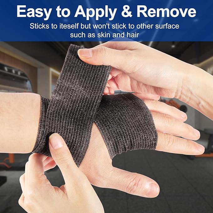 LDIWEE 24 Pack 2 Inch Self Adhesive Bandage Wrap - 5 Yard Black Cohesive Vet Wrap & Athletic Tape Grip Tape for Ankle Sprains, First Aid Medical, Sports Injuries