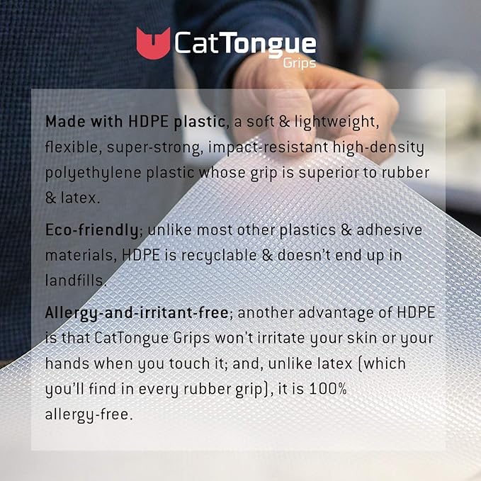 CatTongue Grips Non-Adhesive Anti-Slip Mat - Multi-Purpose Non-Slip Pad for Countertops, Desks, Tables & Workspaces - Ideal Desk Mat, Drawer Liner, Laptop Pad & More (Clear, 8” x 12”)