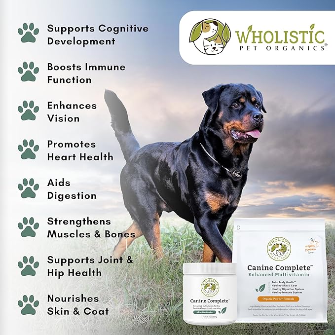 Wholistic Pet Organics Canine Complete - Dog Multivitamin Powder - 4 Lb - Daily Dog Vitamins and Supplements for Homemade Food - Immune System, Skin, Coat & Overall Health - Small and Large Breed