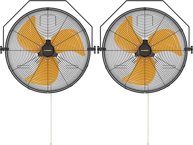 18 Inch Wall Mount Fan, Extended 6.6ft Power Cord, 360° Tilt Adjustment, 3-Speed, IP44 Industrial Commercial Wall Mounted Fan for Greenhouse, Garage, Workshop, Covered Patio, 2 Packs