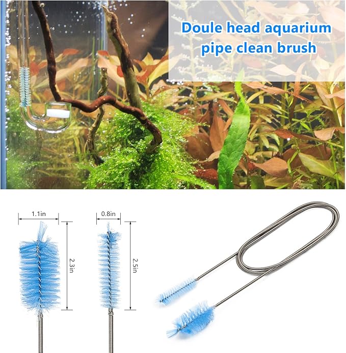 Extra Long Aquarium Aquascaping Tools Kit 8 in 1, Liveek Stainless Steel Aquarium Plant Tools Long Fish Tank Aquascape Tweezers Scissors Scrapers, PH Paper, Fish Net, Aquascape Clean Brush, Bag