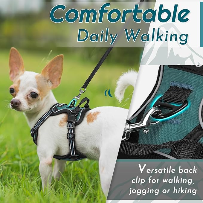 Eagloo Small Dog Harness No Pull, Service Vest with Reflective Strips and Control Handle, Adjustable and Comfortable for Walking, No Choke Pet Harness with 2 Metal Rings, Dark Green, XS