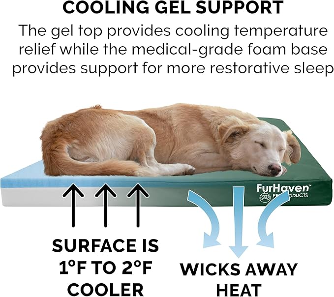 Furhaven Water-Resistant Cooling Gel Dog Bed for Large Dogs w/ Removable Washable Cover, For Dogs Up to 95 lbs - Indoor/Outdoor Logo Print Oxford Polycanvas Mattress - Forest, Jumbo/XL