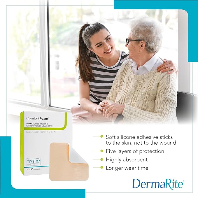 DermaRite's ComfortFoam Border, Foam Wound Dressing - Flexible and Soft Silicone, Self Adhesive, No Natural Rubber Latex - 2 in. x 5 in., 10 Count, 1 Pack