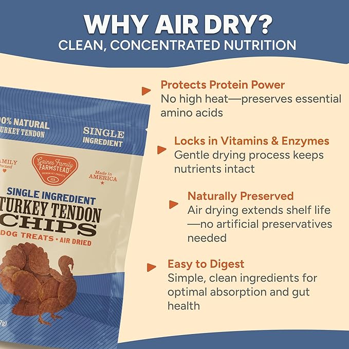 Gaines Family Farmstead Turkey Tendon Chips for Dogs – 5 oz, Natural Single-Ingredient Dog Treats, High-Protein Crunchy Chews, Rawhide Alternative, Grain-Free, Made in USA