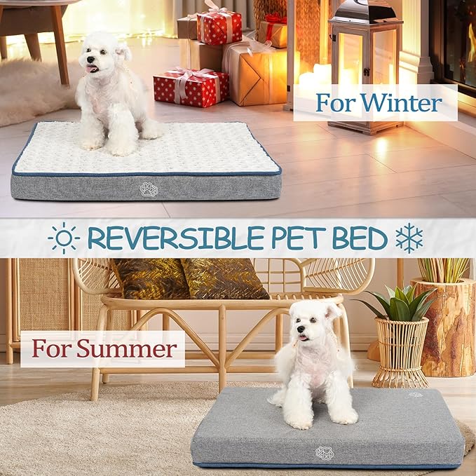 EMPSIGN Reversible Cool and Warm Dog Bed for Crate Pad, Pet Beds with Washable and Removable Cover, Dogs Crate Beds Sleeping Mats, Beds for Dog Crate for Large Medium Small Dogs, Grey