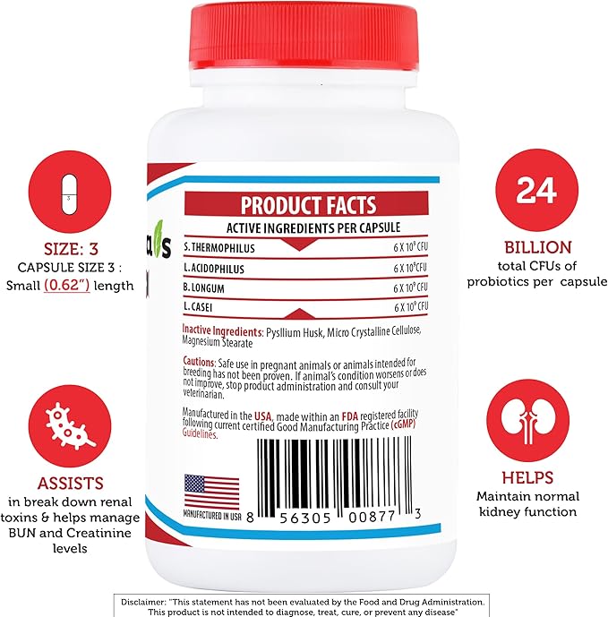 Azovast Plus Kidney Health Supplement for Dogs & Cats, 720ct - NO Refrigeration Required - Help Support Kidney Function & Manage Renal Toxins - Renal Care Supplement Capsule(U.S.A)(720 Caps)