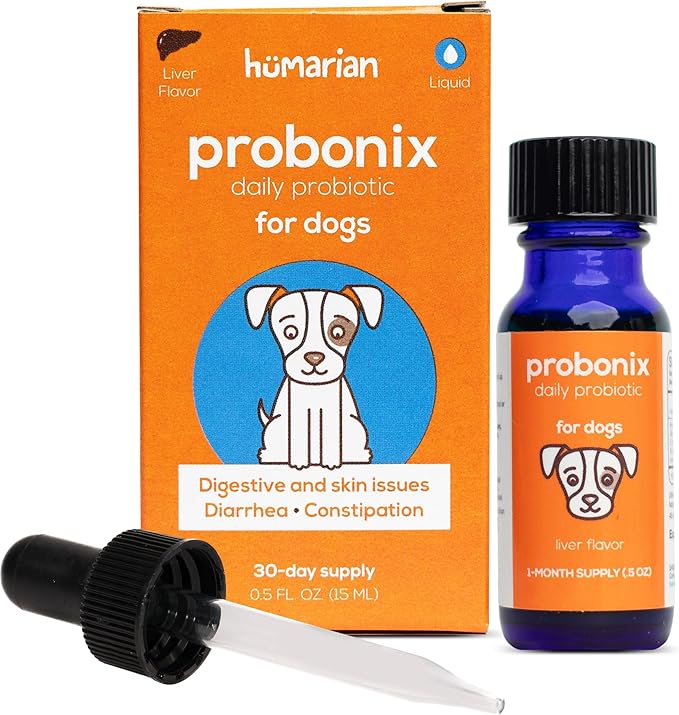 Humarian Probonix Liquid Probiotics for Dogs - 8-Strain Dog Probiotic Drops to Fortify Canine Gut Health, Dental Health, Immunity and More - 30-Day Supply - Liver Flavor