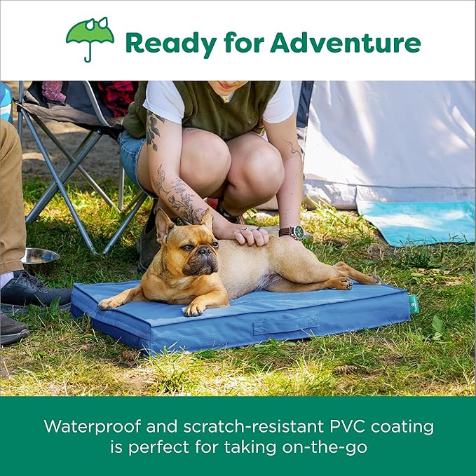 FurHaven Cooling Dog Bed – XL Foam Mattress for Joint Pain Relief, Waterproof Liner, Removable Washable Cover, Durable for Outdoor Use, Deluxe Grid Indoor/Outdoor Bed – Blue, Jumbo