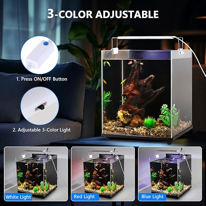 fishkeeper 5 Gallon Fish Tank Starter Kit, Small Aquarium with Filter and Adjustable 3 Color Lighting Self Cleaning Fish Bowl Rimless Aquarium for Beginners (Freshwater Fish Tank)