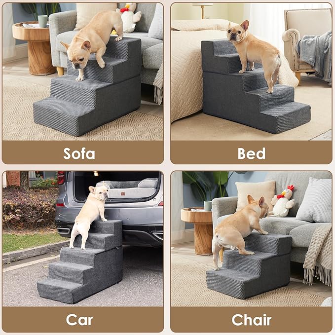 EHEYCIGA Dog Stairs for Bed 18" H, 4-Step Dog Steps for High Bed, Pet Steps for Small Dogs and Cats, Non-Slip Balanced Pet Ramp Indoor, Grey