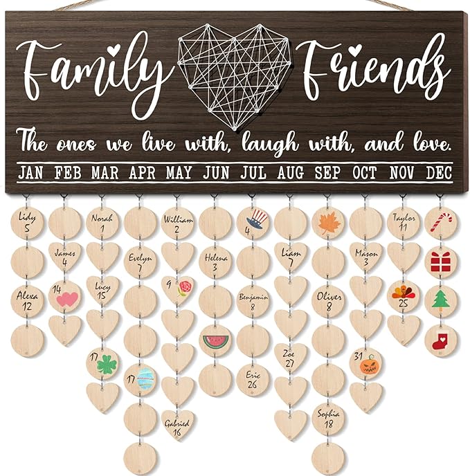 Christmas Grandma Gifts for Mom from Daughter, Wood Family Birthday Reminder Calendar Board Wall Hanging DIY Birthday Tracker Plaque with 120 Tag, Best Mom Dad Grandma Gifts for Birthday Thanksgiving