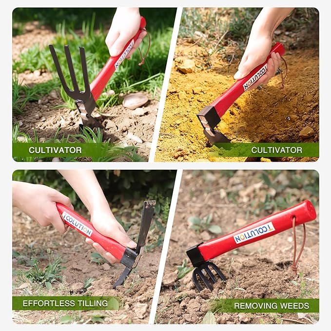 Garden Tool Set with Tool Box 4 Piece Heavy Duty Gardening Tools Kit with Hoe Rake Shovel Fork Non Slip Handle Garden Hand Tools for Digging Weeding Planting