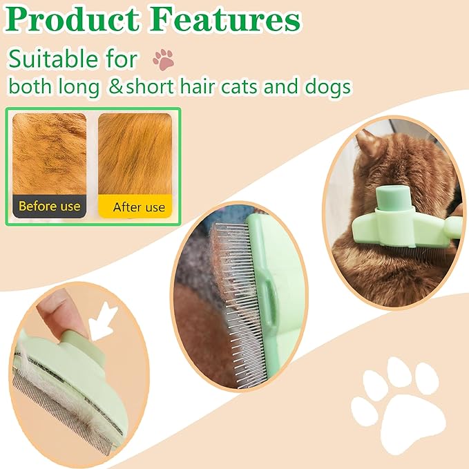 Flea Comb for Dogs and Cats with Release Button Fine Tooth Dog Comb for Grooming Massaging and Cleaning Remove Fleas Eggs Pet Hair Removal for Short and Long Hair 2 Pack