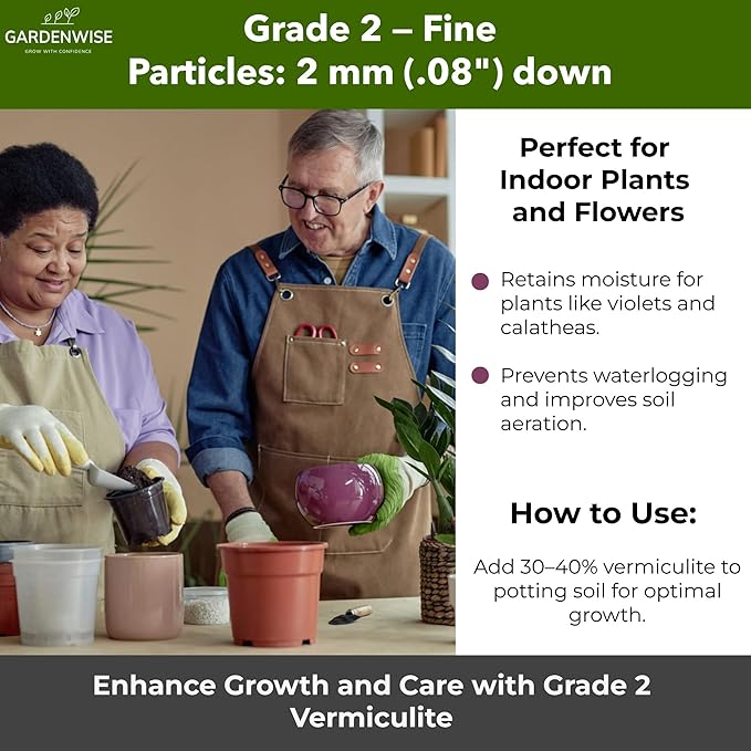 Organic Fine Vermiculite for Indoor Gardening Plants and Mushrooms – Enhances Soil Aeration, Seed Germination, Rooting Cuttings – Small Packages and Bulk (Vermiculite Grade 2 – Fine, 15 quarts)