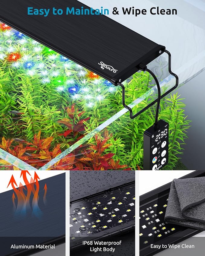 Full Spectrum Aquarium Light, 24/7 Custom Timer, Power-Off Memory, 36-42in 7-Row LED Fish Tank Lights, 8 Colors, 20 Brightness, Day & Night Cycle, Adjustable Mount for Freshwater Plant Growth