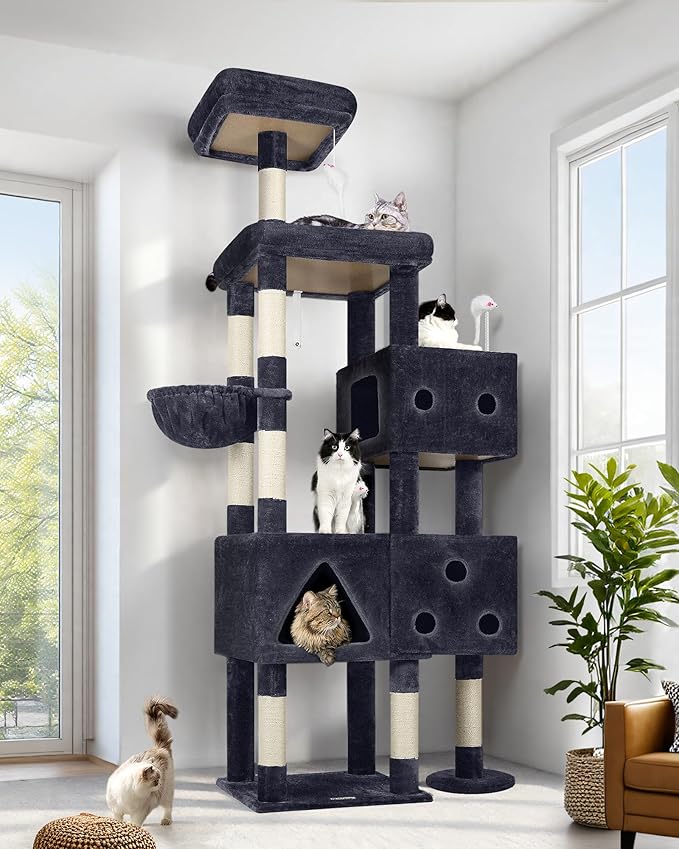 Globlazer Extra Large Cat Tower, 81-inch Tall Cat Tree for Big Cats 20 lbs, XXL Heavy Duty Cat Scratching Tower for Indoor Adult Cats with 3 Cat Condos, 8 Scratching Posts, F81, Dark Grey