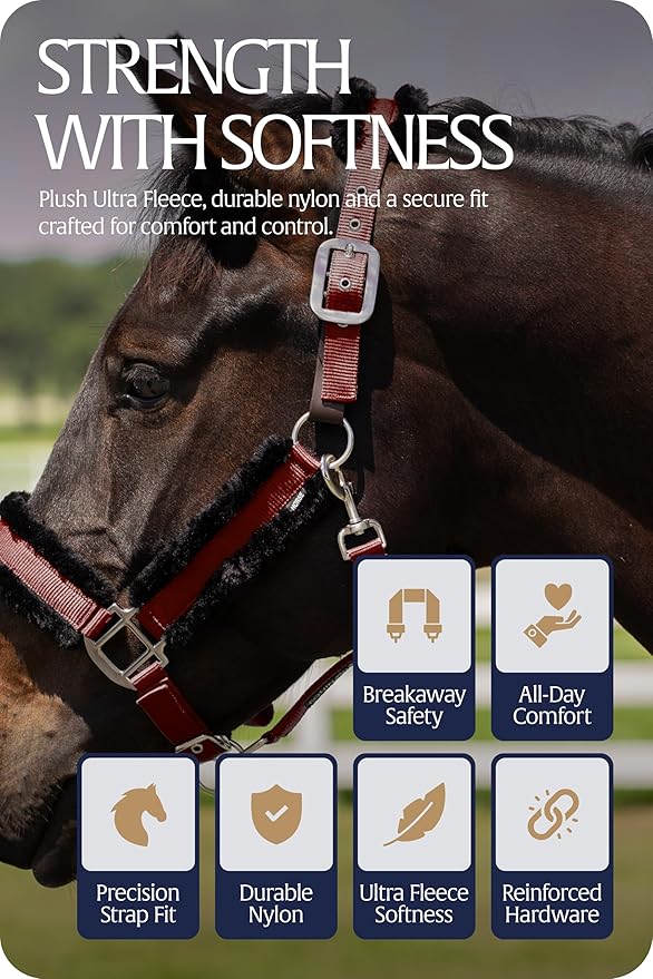 Equinavia Valkyrie Soft Ultra Fleece Padded Adjustable Breakaway Horse Halter - Wine Red/Black - Cob
