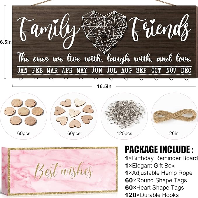 Christmas Grandma Gifts for Mom from Daughter, Wood Family Birthday Reminder Calendar Board Wall Hanging DIY Birthday Tracker Plaque with 120 Tag, Best Mom Dad Grandma Gifts for Birthday Thanksgiving