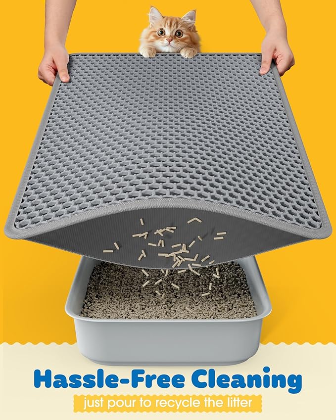 27" x 19" Cat Litter Mat - Large Litter Box Mat with Double Layers, Urine-Proof and Non-Slip Litter Trapping Mat, Easy to Clean Kitty Litter Mats for Floor, Scatter Control, Grey
