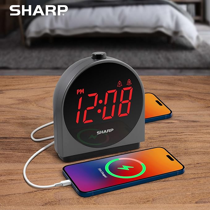 Sharp Alarm Clock for Bedroom, 2 Alarms, Easy to Read Display, Simple Basic Digital Clock with Dual USB and USB-C Charging Ports, Dimmable, Snooze, Perfect for Kids, Teens, Senior, Home Office