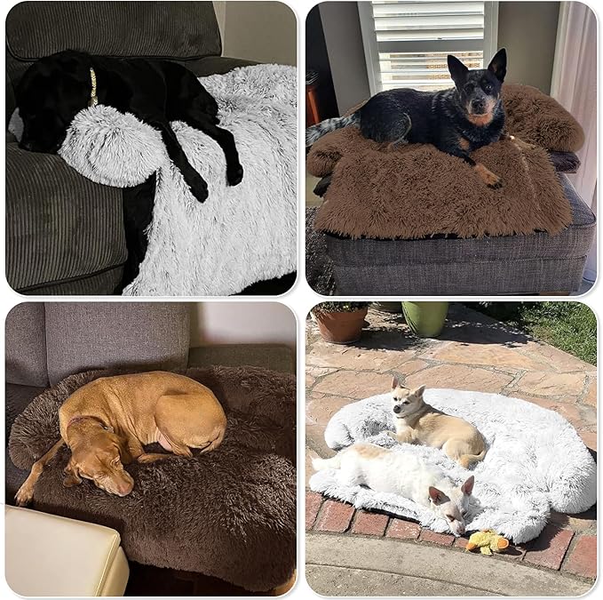 GGIB Calming Dog Bed Fluffy Plush Dog Mat for Furniture Protector with Removable Washable Cover for Large Medium Small Dogs and Cats (Medium, Coffee)
