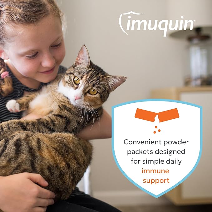 Nutramax Imuquin Immune Health Supplement Powder for Cats, with Beta Glucans, Marine Lipids, Vitamins and Minerals, 30 Packets, Updated Version