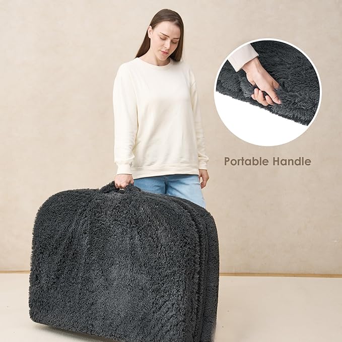 EHEYCIGA Foldable XL Dog Bed, Faux Fur Fluffy Pet Couch Bed for Large Dogs, Orthopedic Calming Memory Foam Big Pet Bed, Washable Soft Pet Sofa Bed with Non-Slip Bottom, Dark Grey, 46"x34"x6.5"