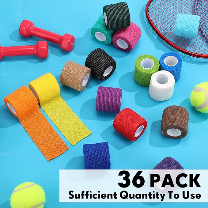 Treela 36 Pcs Self Adherent Bandage 2" X 5 Yard Wrap Breathable Cohesive Bandage Elastic Adhesive Tape for Stretch Athletic Sports Wrist Ankle(Colorful)